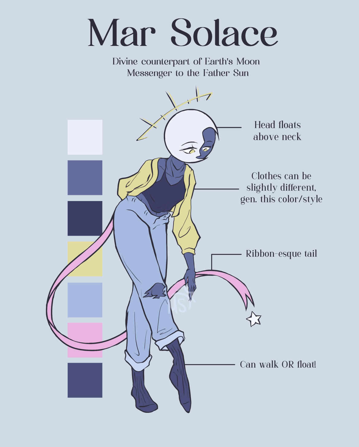 A reference sheet for Mar, my persona and original character.